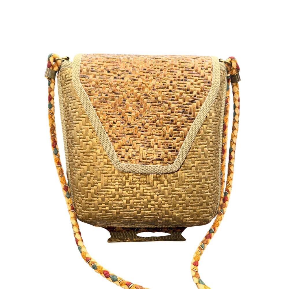 Cache Made in Italy Woven Straw Rattan Crossbody Bag Boho Vintage Purse